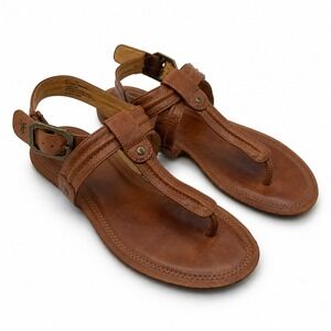 Frye Alessia Trapunto Brown Leather Thong Ankle Strap Sandals Womens size 10